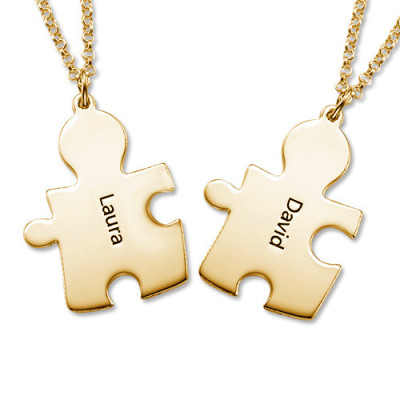 18CT Gold Plated Personalized Couple's Puzzle Necklace - Handmade By AOL Special
