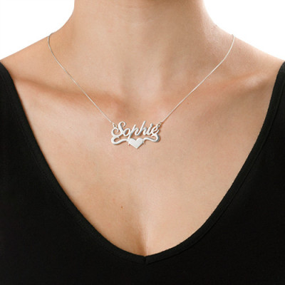Silver Middle Heart Name Necklace - Handmade By AOL Special