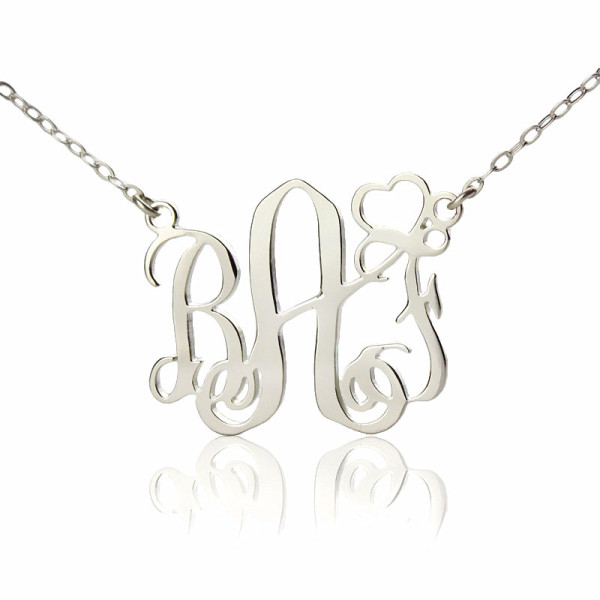 Personalized Initial Monogram Necklace 18ct White Gold Plated With Heart - Handmade By AOL Special