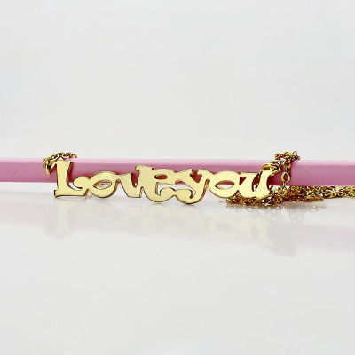Cute Cartoon Ravie Font 18ct Gold Plated Name Necklace - Handmade By AOL Special