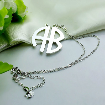 Two Initial Block Monogram Pendant Necklace Solid White Gold - Handmade By AOL Special