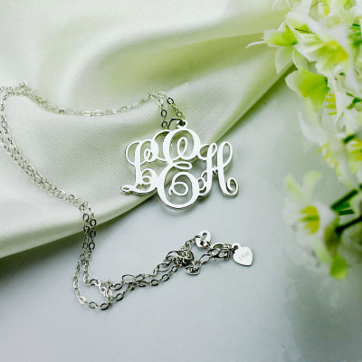 Personalized Vine Font Initial Monogram Necklace 18ct White Gold Plated - Handmade By AOL Special