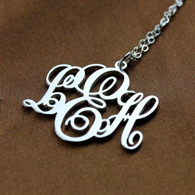 Personalized Vine Font Initial Monogram Necklace 18ct White Gold Plated - Handmade By AOL Special