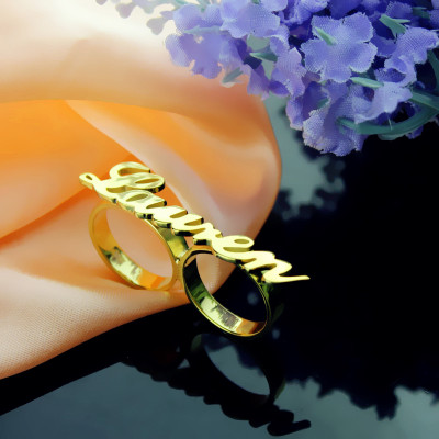 Custom Allegro Two Finger Nameplated Ring 18ct Gold Plated - Handmade By AOL Special