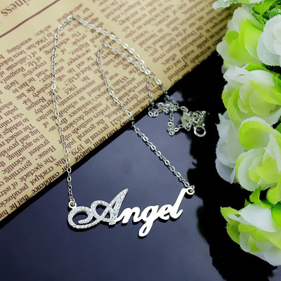 Sterling Silver Script Name Necklace-Initial Full Birthstone - Handmade By AOL Special