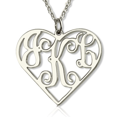Sterling Silver Initial Monogram Personalized Heart Necklace - Handmade By AOL Special