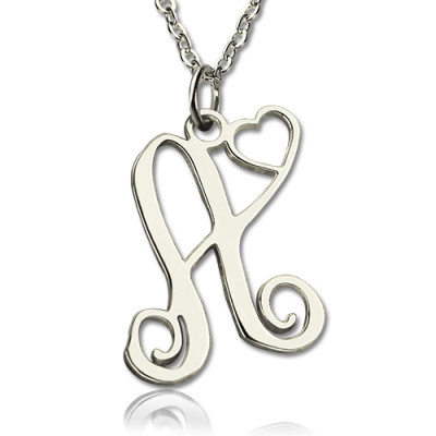 Custom One Initial With Heart Monogram Necklace Solid 18ct White Gold - Handmade By AOL Special