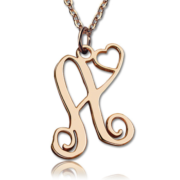 Personalized One Initial With Heart Monogram Necklace 18ct Rose Gold Plated - Handmade By AOL Special