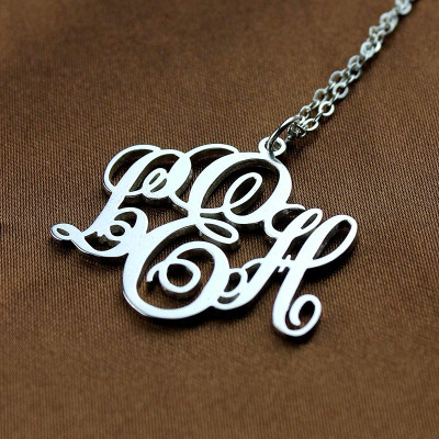 Personalized Vine Font Initial Monogram Necklace Sterling Silver - Handmade By AOL Special