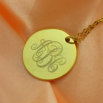 Disc Script Monogram Necklace 18ct Gold Plated - Handmade By AOL Special