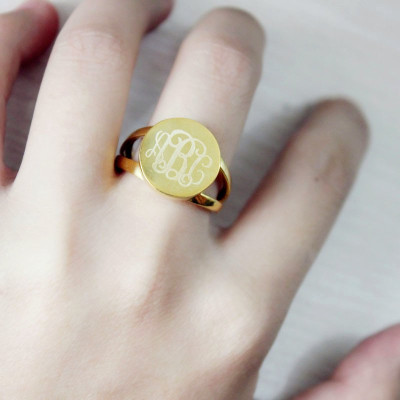 18ct Gold Plated Circle Monogram Signet Ring - Handmade By AOL Special