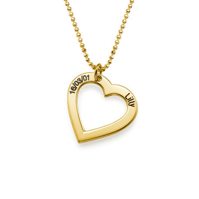 18k Gold Plated 0.925 Silver Engraved Necklace - Heart - Handmade By AOL Special
