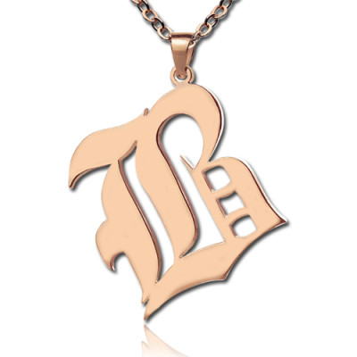 Rose Gold Plated Initial Necklace Old English Style - Handmade By AOL Special