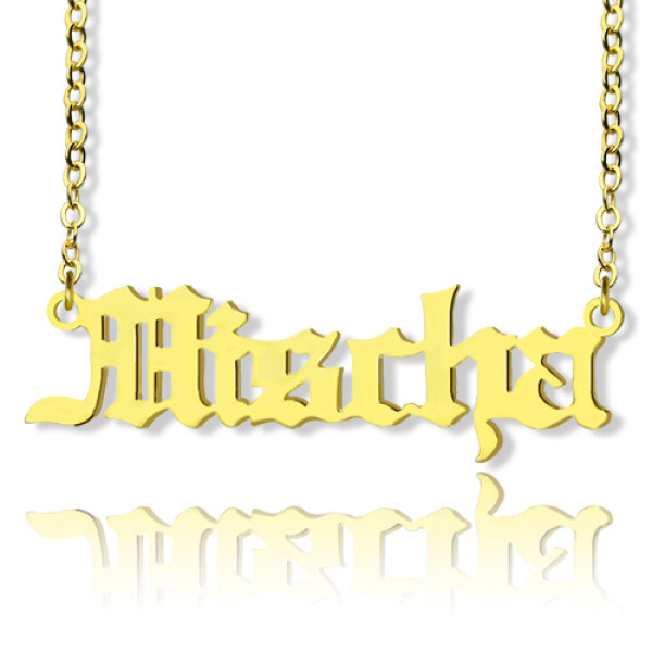 Mischa Barton Old English Font Name Necklace 18ct Gold Plated - Handmade By AOL Special