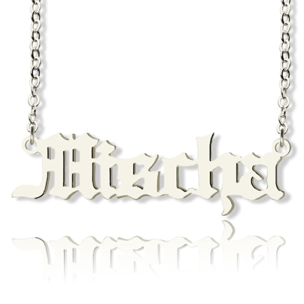 Mischa Barton Style Old English Font Name Necklace 18ct White Gold Plated - Handmade By AOL Special