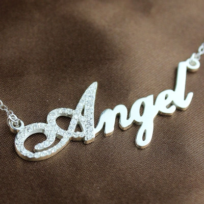 Sterling Silver Script Name Necklace-Initial Full Birthstone - Handmade By AOL Special