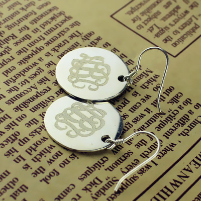 Disc Signet Monogrammed Earrings Sterling Silver - Handmade By AOL Special