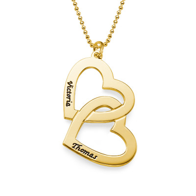 18CT Personalized Gold Plated Heart in Heart Necklace - Handmade By AOL Special