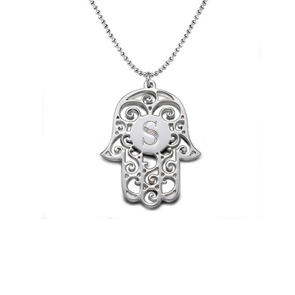Silver Personalized Initial Hamsa Necklace - Handmade By AOL Special