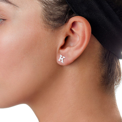 Print Initial Stud Earrings in Silver - Handmade By AOL Special