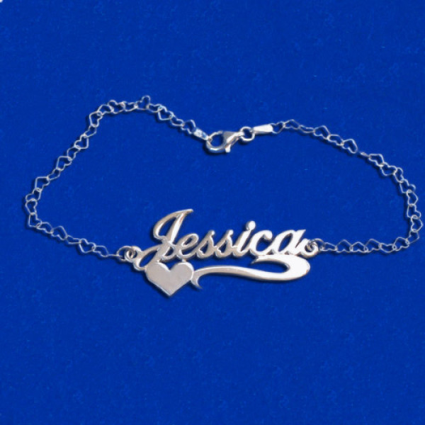 Side Heart Silver Name Bracelet/Anklet - Handmade By AOL Special