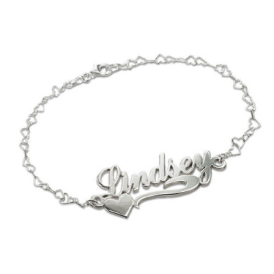 Side Heart Silver Name Bracelet/Anklet - Handmade By AOL Special