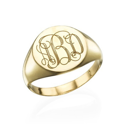 Signet Ring in Gold Plating with Engraved Monogram - Handmade By AOL Special