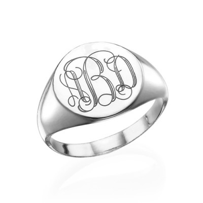 Signet Ring in Sterling Silver with Engraved Monogram - Handmade By AOL Special
