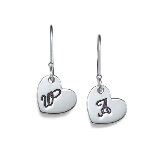 Silver Dangling Heart Earrings with Initial - Handmade By AOL Special