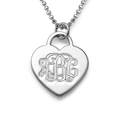 Silver Engraved Monogram Initials Heart Pendant - Handmade By AOL Special