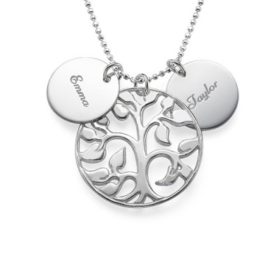 Engraved Disc Cut Out Family Tree Necklace - Handmade By AOL Special