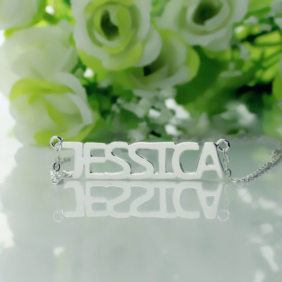 Block Letter Name Necklace Silver - "jessica" - Handmade By AOL Special