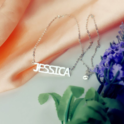 Block Letter Name Necklace Silver - "jessica" - Handmade By AOL Special