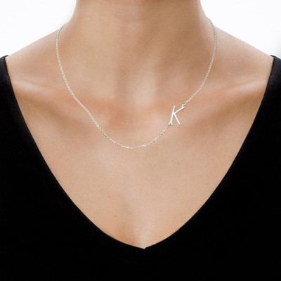 Silver Side Initial Necklace - Handmade By AOL Special