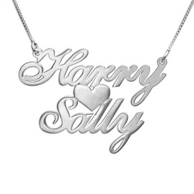 Silver Two Names Heart Love Necklace - Handmade By AOL Special