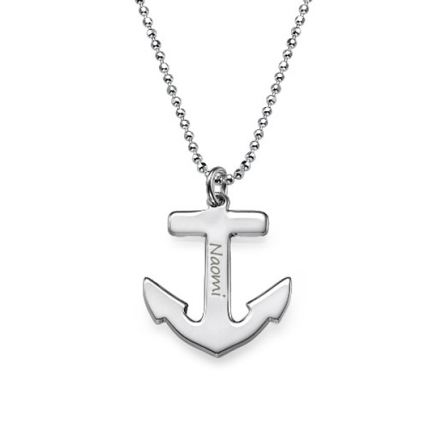 Sterling Silver Engraved Anchor Necklace - Handmade By AOL Special
