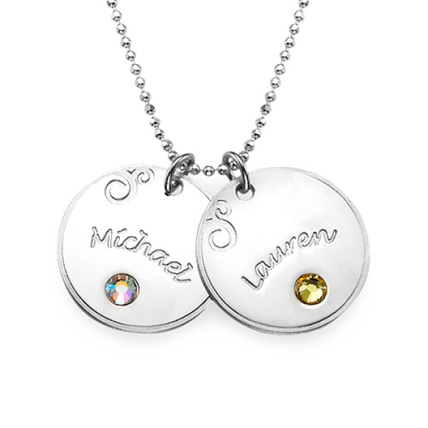 Sterling Silver Engraved Necklace with Birthstone - Handmade By AOL Special