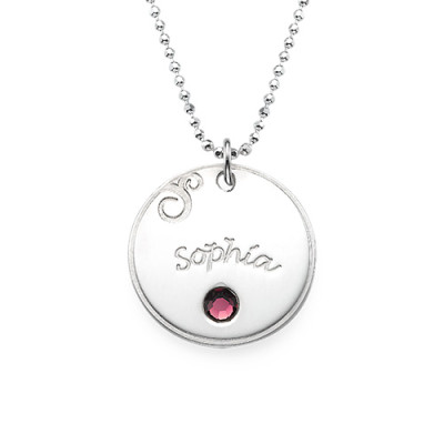 Sterling Silver Engraved Necklace with Birthstone - Handmade By AOL Special