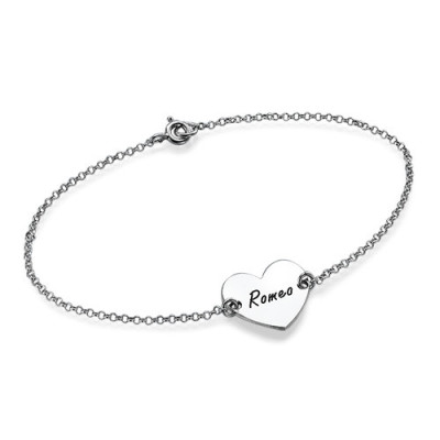 Sterling Silver Engraved Heart Couples Bracelet/Anklet - Handmade By AOL Special