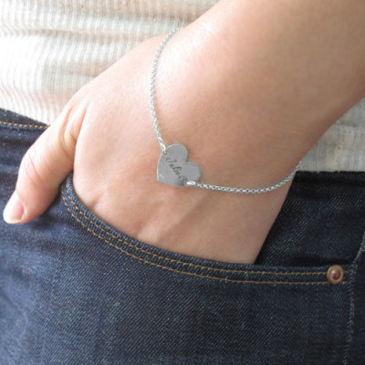 Sterling Silver Engraved Heart Couples Bracelet/Anklet - Handmade By AOL Special