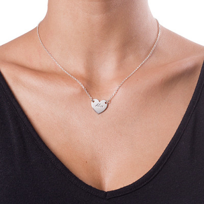 Sterling Silver Engraved Heart Necklace - Handmade By AOL Special