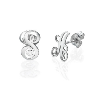 Sterling Silver Initial Stud Earrings - Handmade By AOL Special