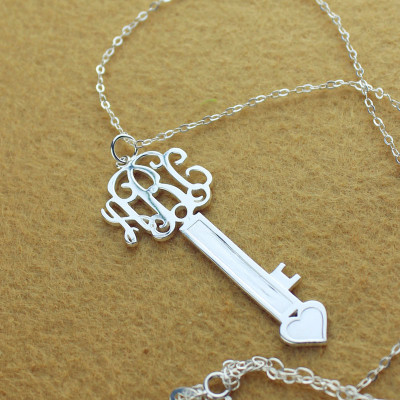 Personalized Key Necklace Sterling Silver with Monogram - Handmade By AOL Special