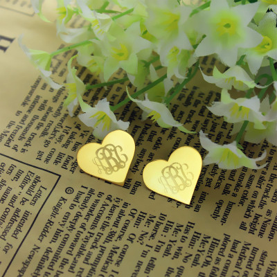Heart Monogram Earrings Studs Cusotm Solid 18ct Gold - Handmade By AOL Special
