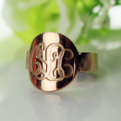 Solid Rose Gold Engraved Monogram Itnitial Ring - Handmade By AOL Special