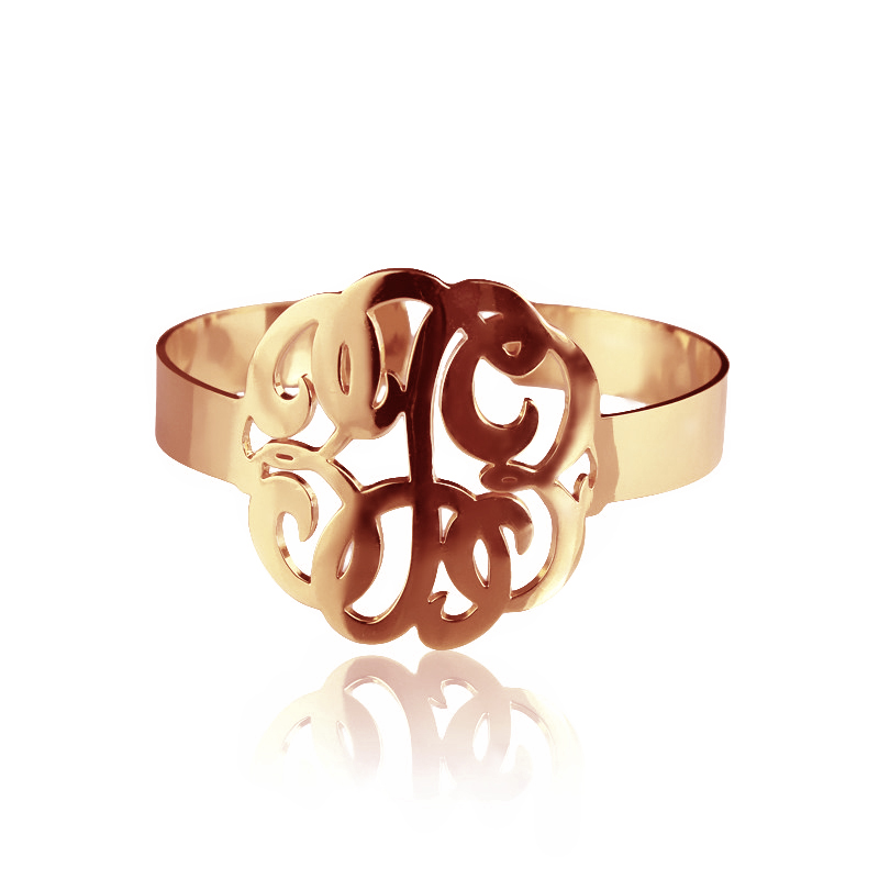 AOL Special - Rose Gold Monogram Initial Bangle Bracelet 1.25 Inch