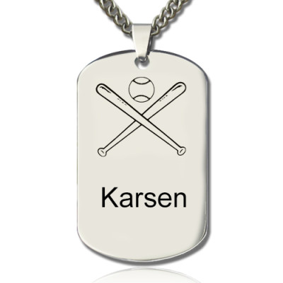 Baseball Dog Tag Name Necklace - Handmade By AOL Special