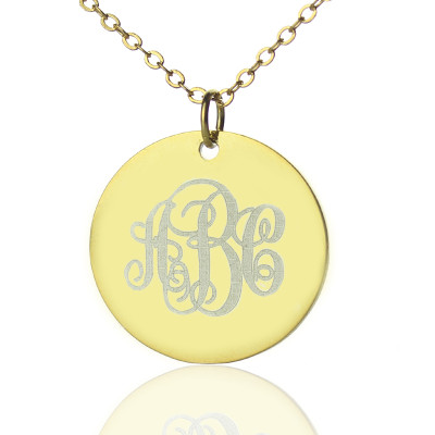 18ct Gold Plated Vine Font Disc Engraved Monogram Necklace - Handmade By AOL Special