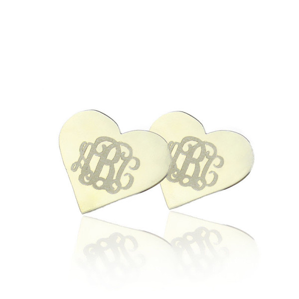 Heart Monogram Earrings Studs Cusotm 18ct White Gold Plated - Handmade By AOL Special