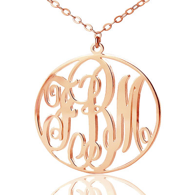 Personalized 18ct Rose Gold Plated Vine Font Circle Initial Monogram Necklace - Handmade By AOL Special